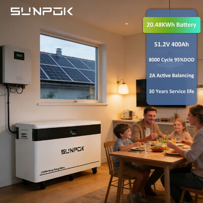 Sunpok 48V Lithium Battery 51.2V 400Ah 20KWH Floor Mount Solar LiFePO4 Battery Energy Storage System for Home