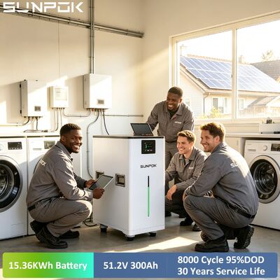 SUNPOK Solar Lifepo4 Batteries 51.2v 300ah Lithium Ion Battery Pack Home Energy Storage System with BMS Bluetooth/Wifi Monitor