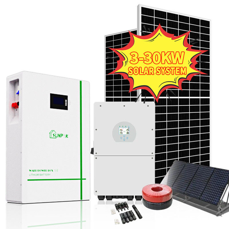 Sunpok completo de Sistema Solar híbrida solar del equipo 3kw 5kva 5kw 15kw 10kw de la rejilla