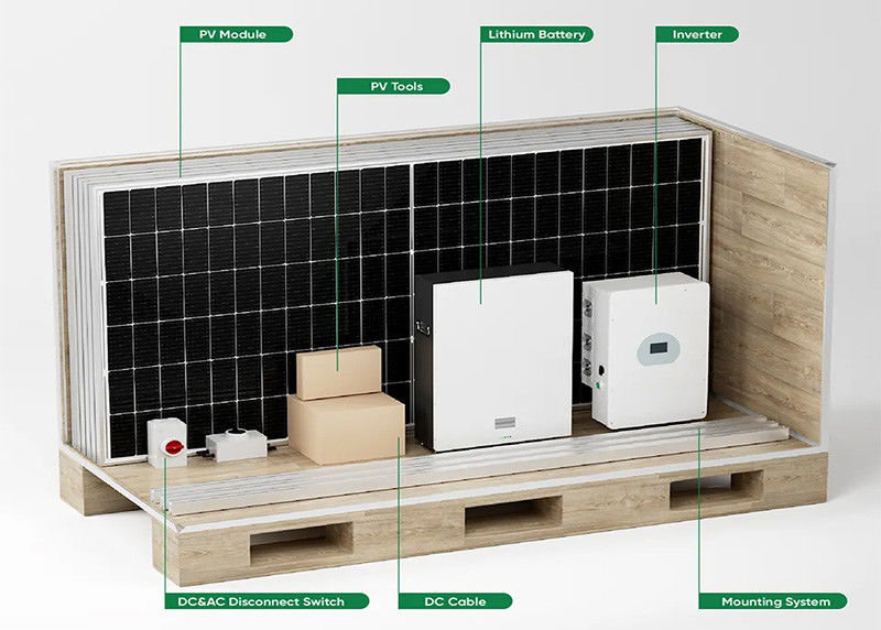 Sistemas de energía solar híbrida de carretera 5kw con inversor híbrido fuera de la red Sistema solar de batería de litio de 30kw