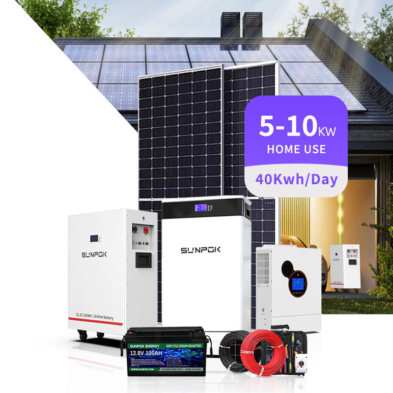Sistema de paneles solares híbrido Sistema solar híbrido fuera de la red Completo hogar hogar 3kw 5kw 10kw 15kw Almacenamiento de energía
