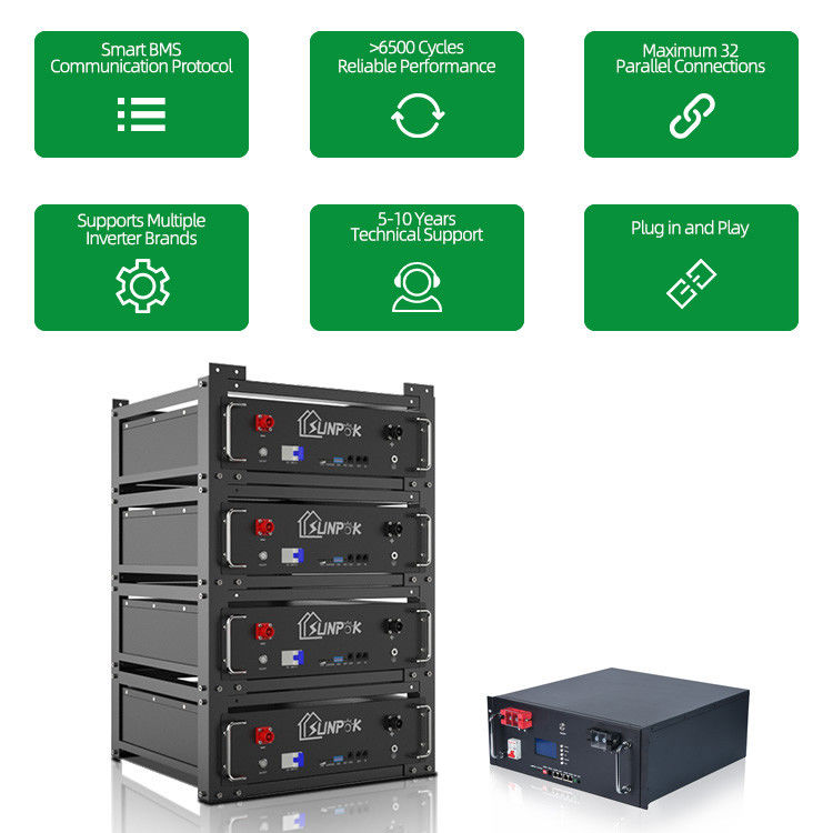 Batería de rack Sistemas de almacenamiento de energía para el hogar Batería Lifepo4 con Bluetooth 48V 200AH 10kwh