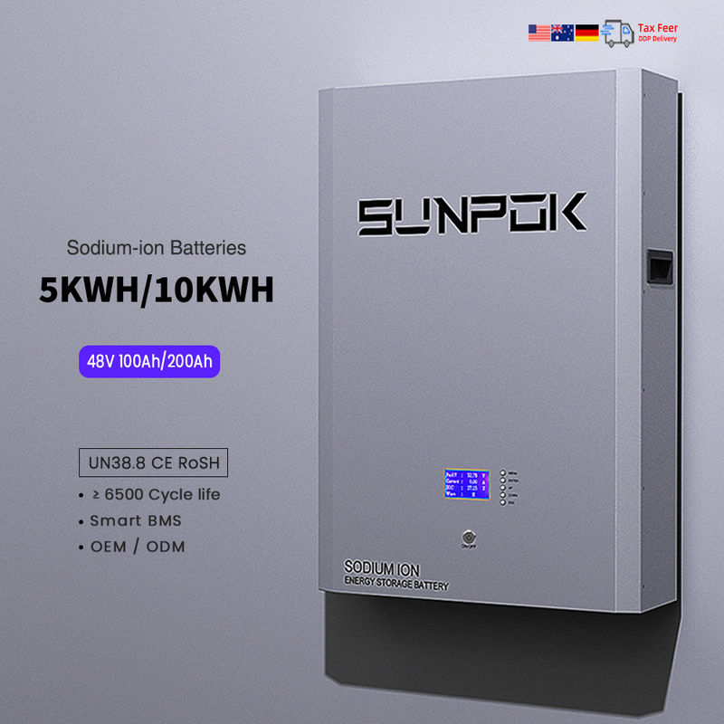 Batería de sodio 48V Batería de almacenamiento de energía 5Kwh 48V 200Ah 100Ah Lifepo4 Batería de iones de sodio montada en la pared