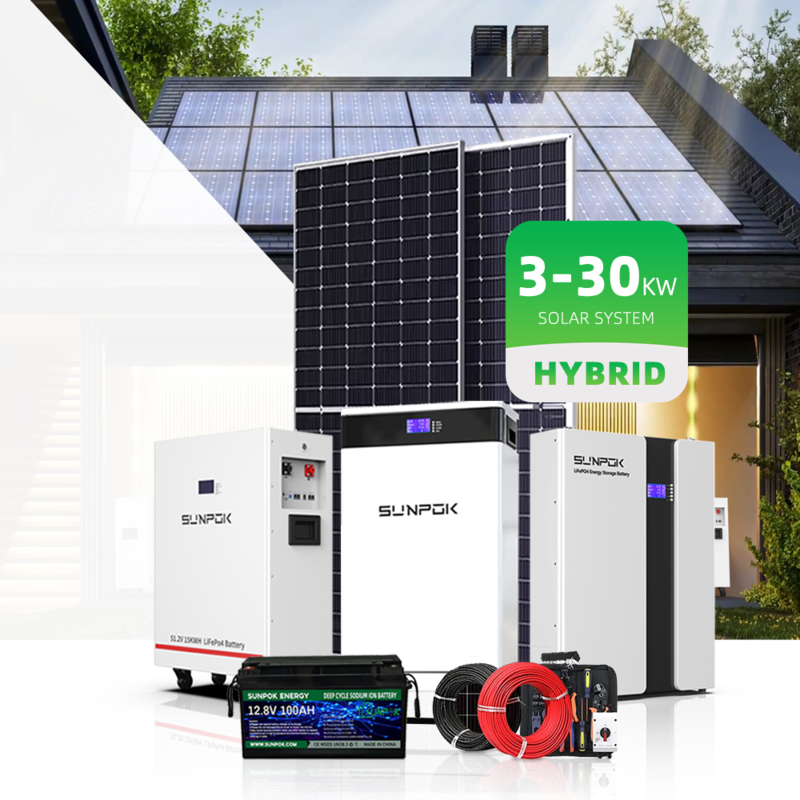 Hybrid Solar Power Kit Off-Grid 5KW 10KW 20KW System 10000W Monocrystalline Silicon Solar Panel MPPT Controller Lithium Ion
