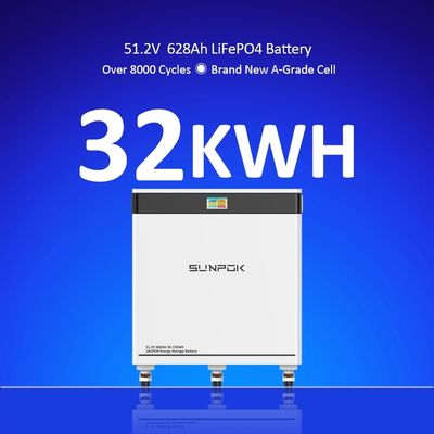 32KWH Lifepo4 Battery with Smart BMS 200A Home Energy Storage 32kwh Solar Systems 8000 Cycle 51.2V 628AH Lifepo4 Battery with Wheel