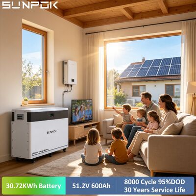 Sunpok 51.2V 600Ah Lithium Battery 30kwh 48V Home Solar Energy Storage System 30kwh LiFePO4 Batteries Pack for House