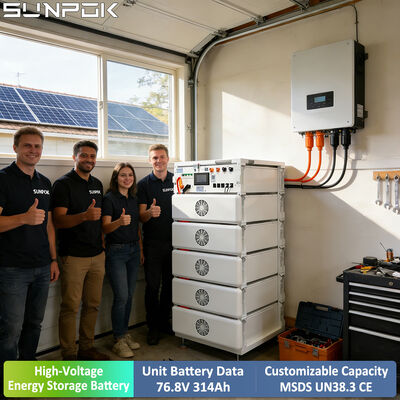 Sistema de Almacenamiento de Energía Residencial con Batería Solar de Litio Lifepo4 Montada en Rack Sunpok de Alto Voltaje 76.8V 24KWH 314ah HV