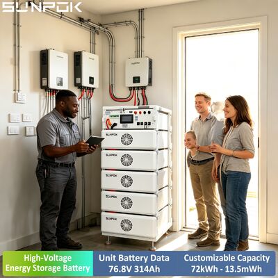 Sistema de almacenamiento de energía de iones de litio industrial comercial de Sunpok Pack 314AH 76.8V 24KWH Protección IP54 de alto voltaje