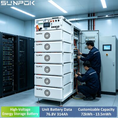 Sunpok 76.8V 314AH Batería de Fosfato de Hierro y Litio de Alto Voltaje para Almacenamiento de Energía 24.12kWh 265kWh Sistema Híbrido Fotovoltaico Industrial Comercial