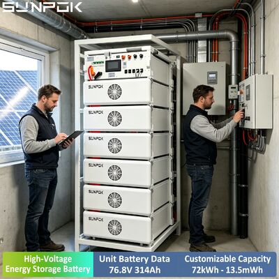 Sunpok Alta tensión 76.8V 314AH Batería de litio 100kwh 200kwh 500kwh Sistema de batería LiFePO4 para uso comercial