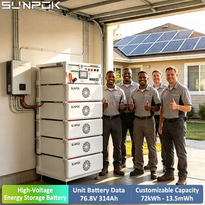 SUNPOK 76.8V 314Ah Batería de Alto Voltaje Montada en Rack 100kWh a 500kWh Escalable para Almacenamiento Industrial
